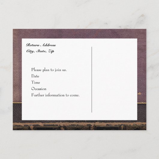 ヴィンテージ紫色の本の日付を保存 案内ポストカード (裏面)