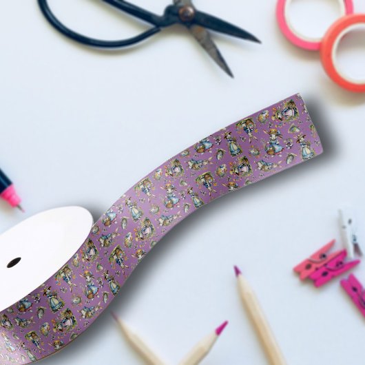 ヴィンテージ紫色の水色イースターバニーの花 サテンリボン