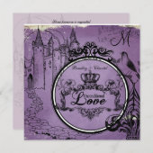 ヴィンテージ紫色の無条件愛結婚式の招待 招待状 (正面/裏面)