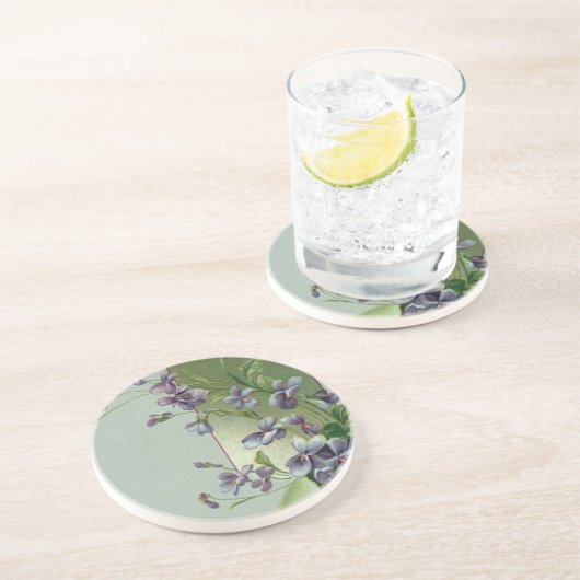 ヴィンテージ紫色の花が咲くイースター卵 コースター (側面)