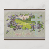 ヴィンテージ紫色の花とイースタークロス ポストカード (正面)