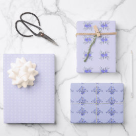 ヴィンテージ紫色の花のフローラ水玉模様パターン ラッピングペーパーシート