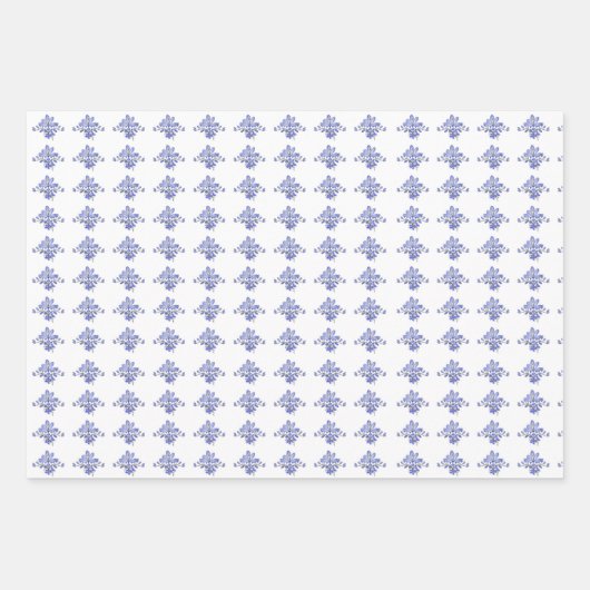 ヴィンテージ紫色の花のフローラ水玉模様パターン ラッピングペーパーシート (正面3)