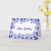 ヴィンテージ紫色の花の水彩誕生日 カード (黄色い花)