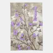 ヴィンテージ紫色の花グランジカスタム果 キッチンタオル (縦)