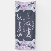 ヴィンテージ紫色の花ベビーガールシャワーウェルカム 横断幕 (縦)