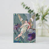 ヴィンテージ紫色の花妖精はがき ポストカード (スタンド正面)