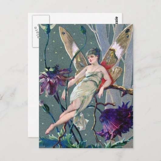 ヴィンテージ紫色の花妖精はがき ポストカード (正面/裏面)