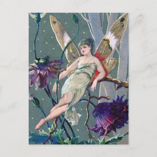 ヴィンテージ紫色の花妖精はがき ポストカード (正面)