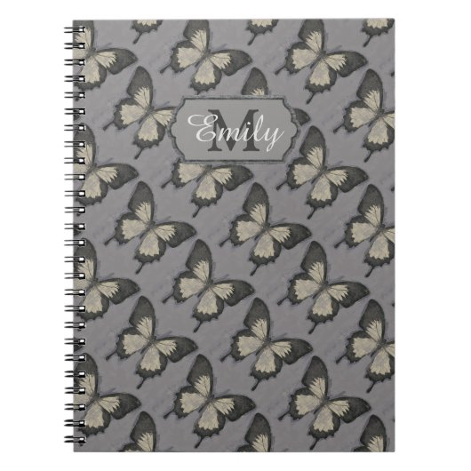 ヴィンテージ紫色の蝶パタパーソナライズされたーン ノートブック (正面)