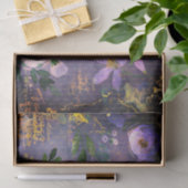 ヴィンテージ紫色の青金ゴールドフローラ水色スクリプト 薄葉紙 (ギフト)