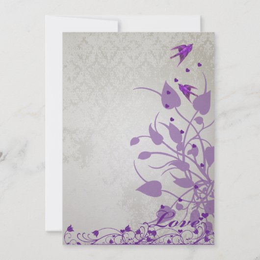 ヴィンテージ紫色の鳥のハート結婚式の招待 招待状 (裏面)