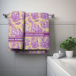 ヴィンテージ紫色の黄色いトイルドジュエリー印刷 バスタオルセット