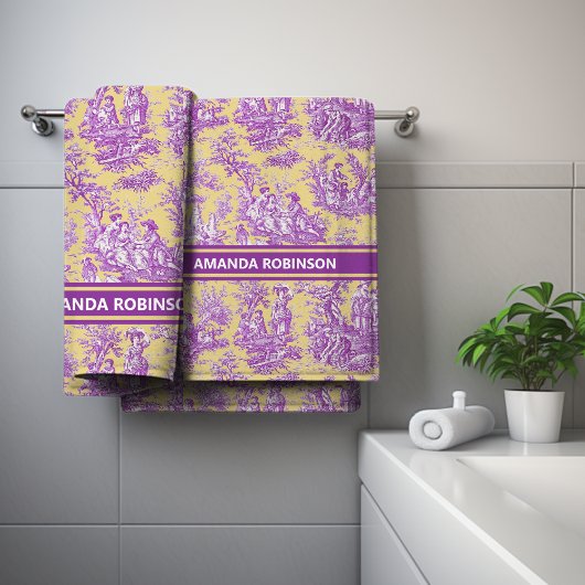 ヴィンテージ紫色の黄色いトイルドジュエリー印刷 バスタオルセット