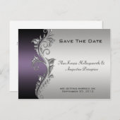 ヴィンテージ紫色の黒と銀の日付を保存 案内ポストカード (正面/裏面)