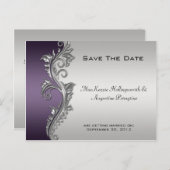 ヴィンテージ紫色の黒と銀の日付を保存#2 案内ポストカード (正面/裏面)