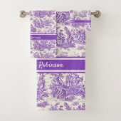 ヴィンテージ紫色のtoile de jouy printed バスタオルセット (インサイチュ)