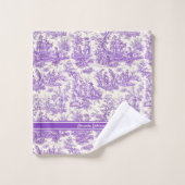 ヴィンテージ紫色のtoile de jouy printed バスタオルセット (ウォッシュタオル)
