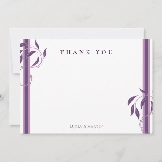 ヴィンテージ紫華美ペイズリー空白のフローラ サンキューカード (正面)
