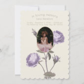 ヴィンテージ紫/緑フローラ写真葬儀プログラム 招待状 (正面)