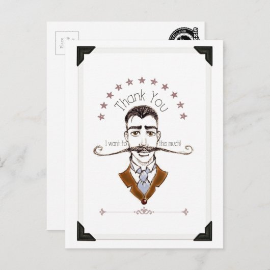 ヴィンテージ紳士の口ひげ感謝のポストカード ポストカード (正面/裏面)