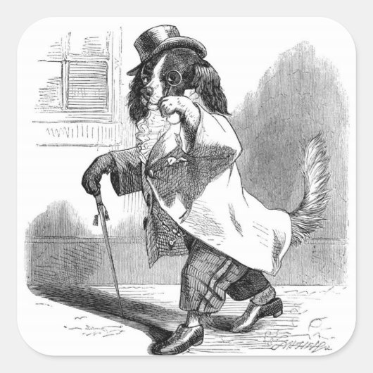 ヴィンテージ紳士の犬のシール スクエアシール (正面)