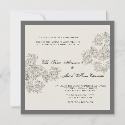 ヴィンテージ結刺激を受けた婚の招待//木炭 招待状 (正面)