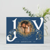 ヴィンテージ結婚したとブルーメリークリスマスフォトカード (スタンド正面)