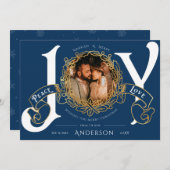 ヴィンテージ結婚したとブルーメリークリスマスフォトカード (正面/裏面)