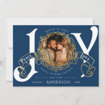 ヴィンテージ結婚したとブルーメリークリスマスフォトカード