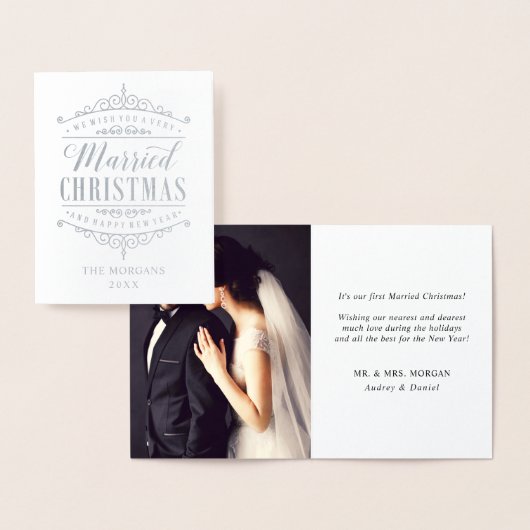 ヴィンテージ結婚したス結婚クリスマスの写真 箔カード (ディスプレー)