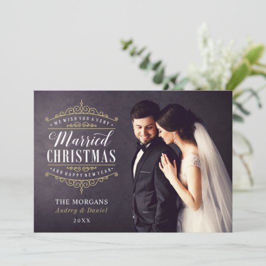 ヴィンテージ結婚した金ゴールド結婚の写真 シーズンカード (スタンド正面)