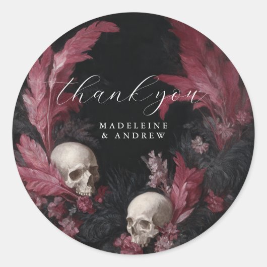 ヴィンテージ結婚のスカル羽ありがとう ラウンドシール (正面)