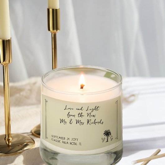 ヴィンテージ結婚のヤシの木の新人夫妻 長方形シール