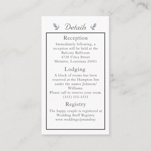 ヴィンテージ結婚の詳細 エンクロージャーカード (正面)