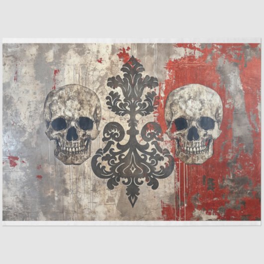 ヴィンテージ結婚の骨格スカル分離 薄葉紙 (正面)