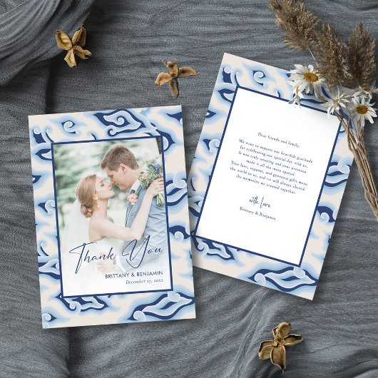 ヴィンテージ結婚ろうけつ染めのサンキューカードカスタム写真 サンキューカード