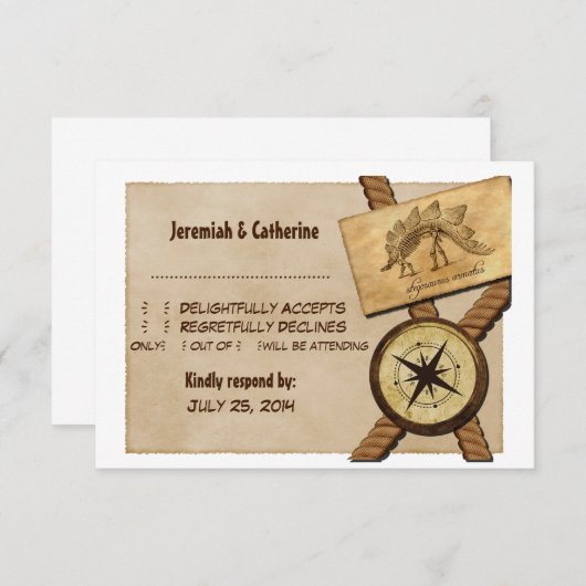 ヴィンテージ結婚アドベンチャーの応答カードv5 招待状 (正面/裏面)