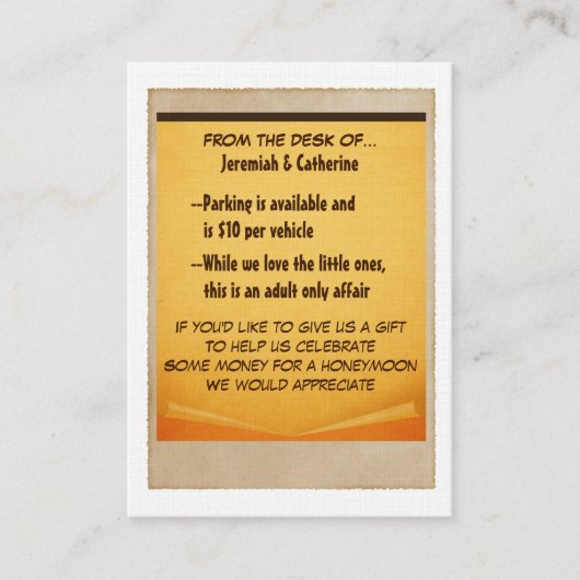 ヴィンテージ結婚アドベンチャー情報カード エンクロージャーカード (正面)