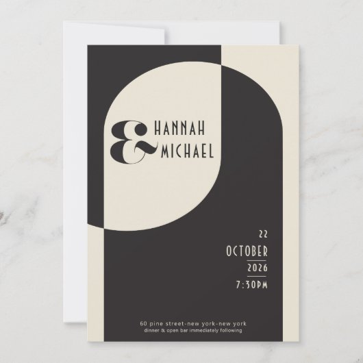 ヴィンテージ結婚アールデコのボーンブラックQRコード 招待状 (正面)