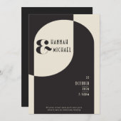 ヴィンテージ結婚アールデコのボーンブラックQRコード 招待状 (正面/裏面)