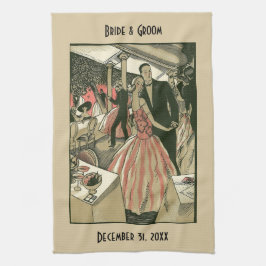 ヴィンテージ結婚アールデコズ、ニューライウィズ・ファースト・ダンス キッチンタオル