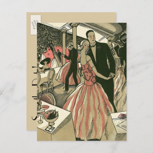 ヴィンテージ結婚アールデコズ、ニューライウィズ・ファースト・ダンス ポストカード (正面/裏面)