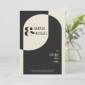 ヴィンテージ結婚アールデコ黒骨招待状 招待状 (スタンド正面)