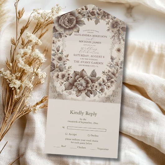 ヴィンテージ結婚アールヌーボー オールインワン招待状