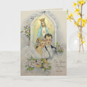 ヴィンテージ結婚カソリックのカード(聖なる書物、 経典と聖句あり) カード (黄色い花)