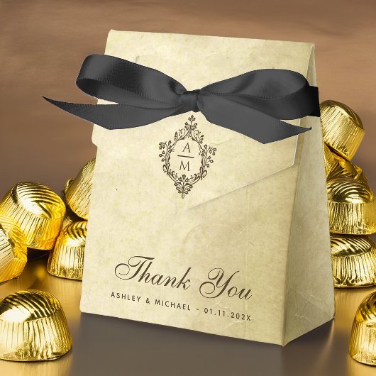 ヴィンテージ結婚クレストのモノグラムパーチメント フェイバーボックス