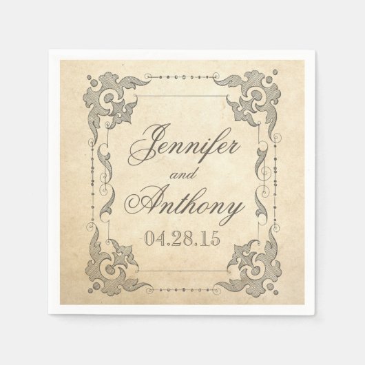 ヴィンテージ結婚シャビー スタンダードカクテルナプキン (正面)