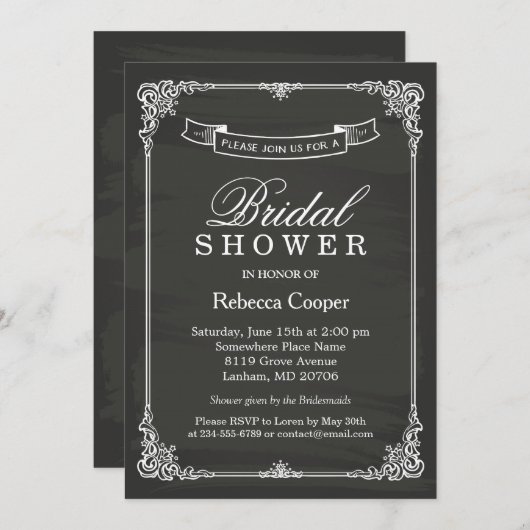 ヴィンテージ結婚シャルボードフレームブライダルシャワー 招待状 (正面/裏面)
