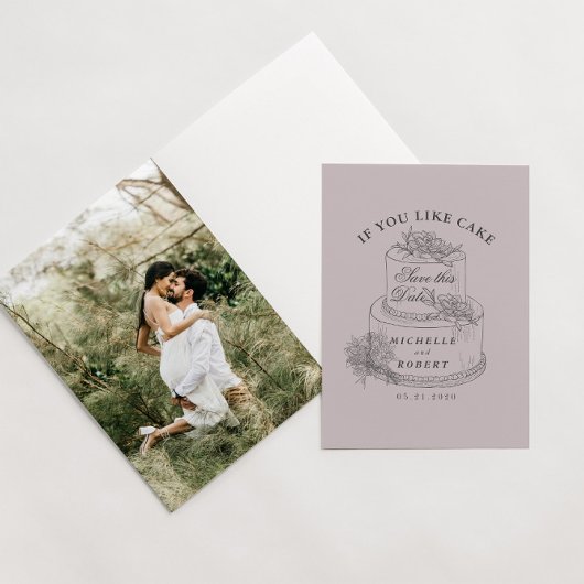 ヴィンテージ結婚スケッチのケーキ写真の保存日付 カード